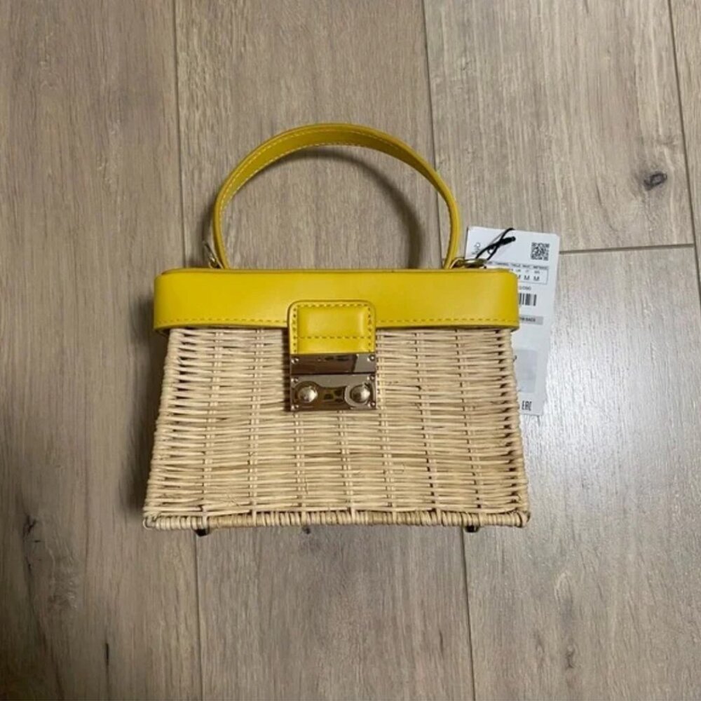 Zara Rattan Box Bag with Handle Yellow - Picture 4 of 9